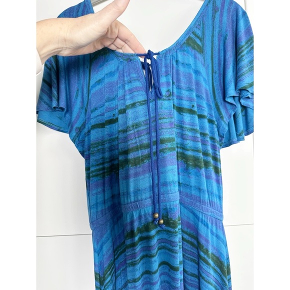 Plenty by Tracy Reese Flutter Sleeve Dress Blue Tie Back Midi Length Size Large - Picture 3 of 7